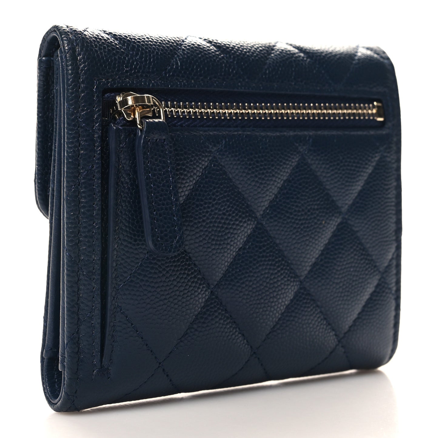 Caviar Quilted Compact Flap Wallet Navy