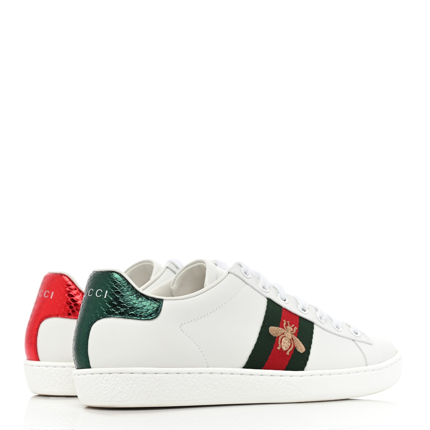 Calfskin Ayers Bee Embroidered Womens Ace Sneakers 37 White Green