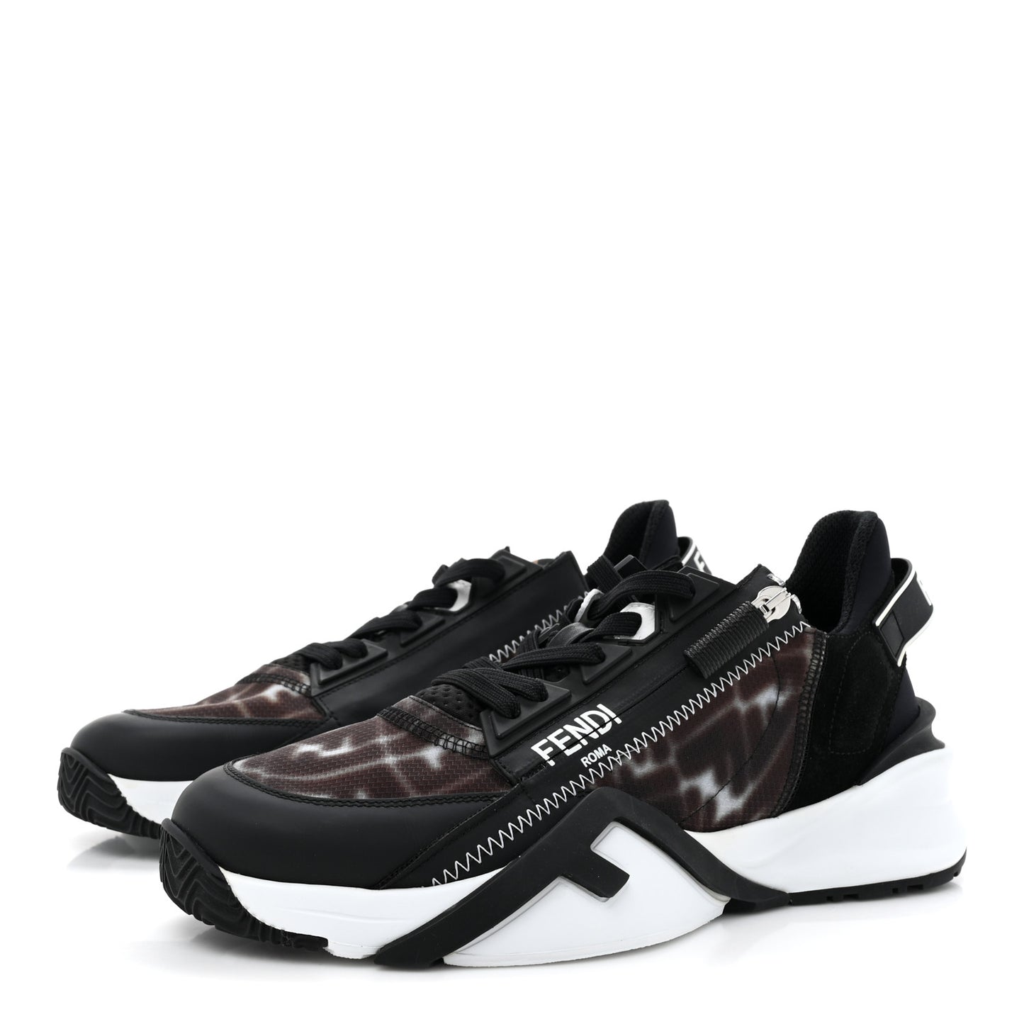 X SARAH COLEMAN Nylon Suede Lycra FF Vertigo Fendi Flow Low Top Sneakers 40 Transparent Black