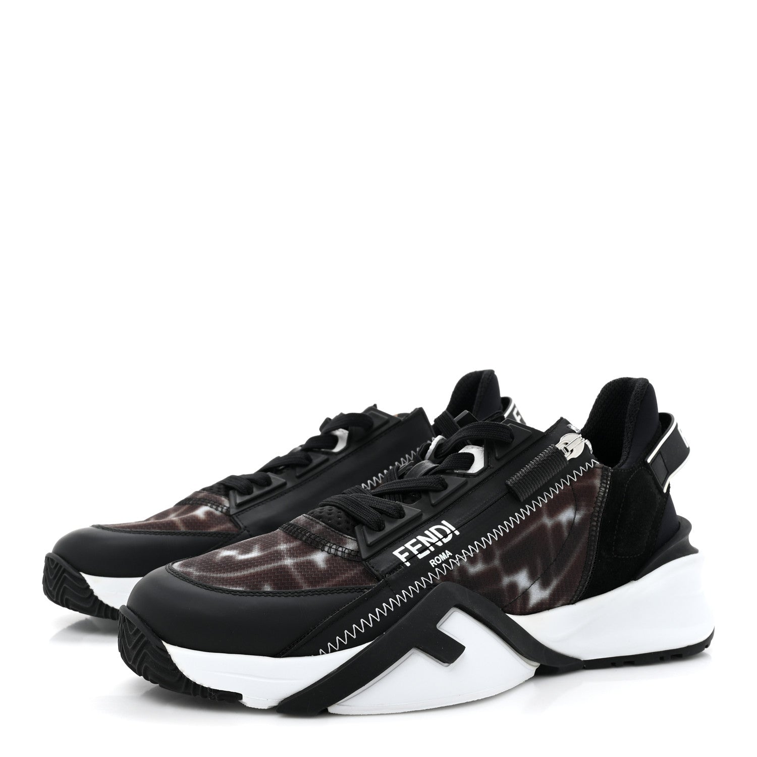 Fendi X SARAH COLEMAN Nylon Suede Lycra FF Vertigo Fendi Flow Low Top Sneakers 40 Transparent Black 4 of 11