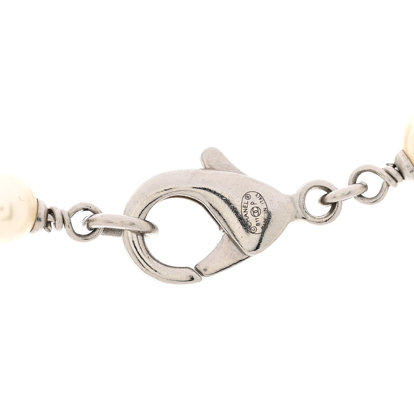 Pearl Crystal Bead CC Long Necklace Black