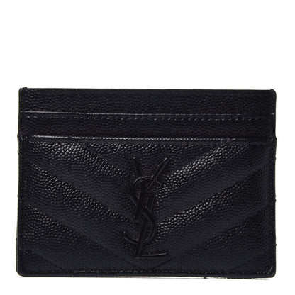 Saint Laurent Grain De Poudre Matelasse Chevron Monogram Credit Card Case Black 1 of 7