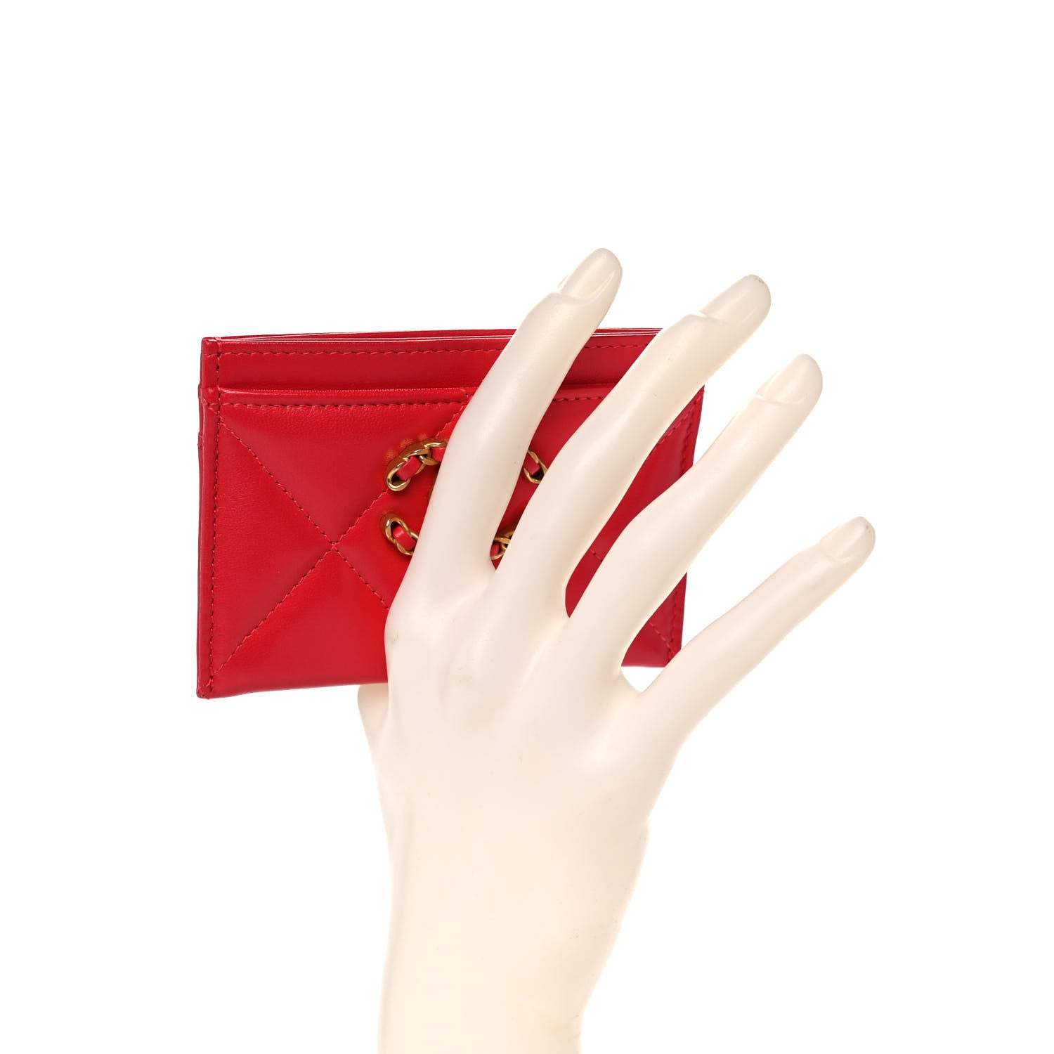 Chanel Lambskin Quilted Chanel 19 Card Holder Red 2 of 10