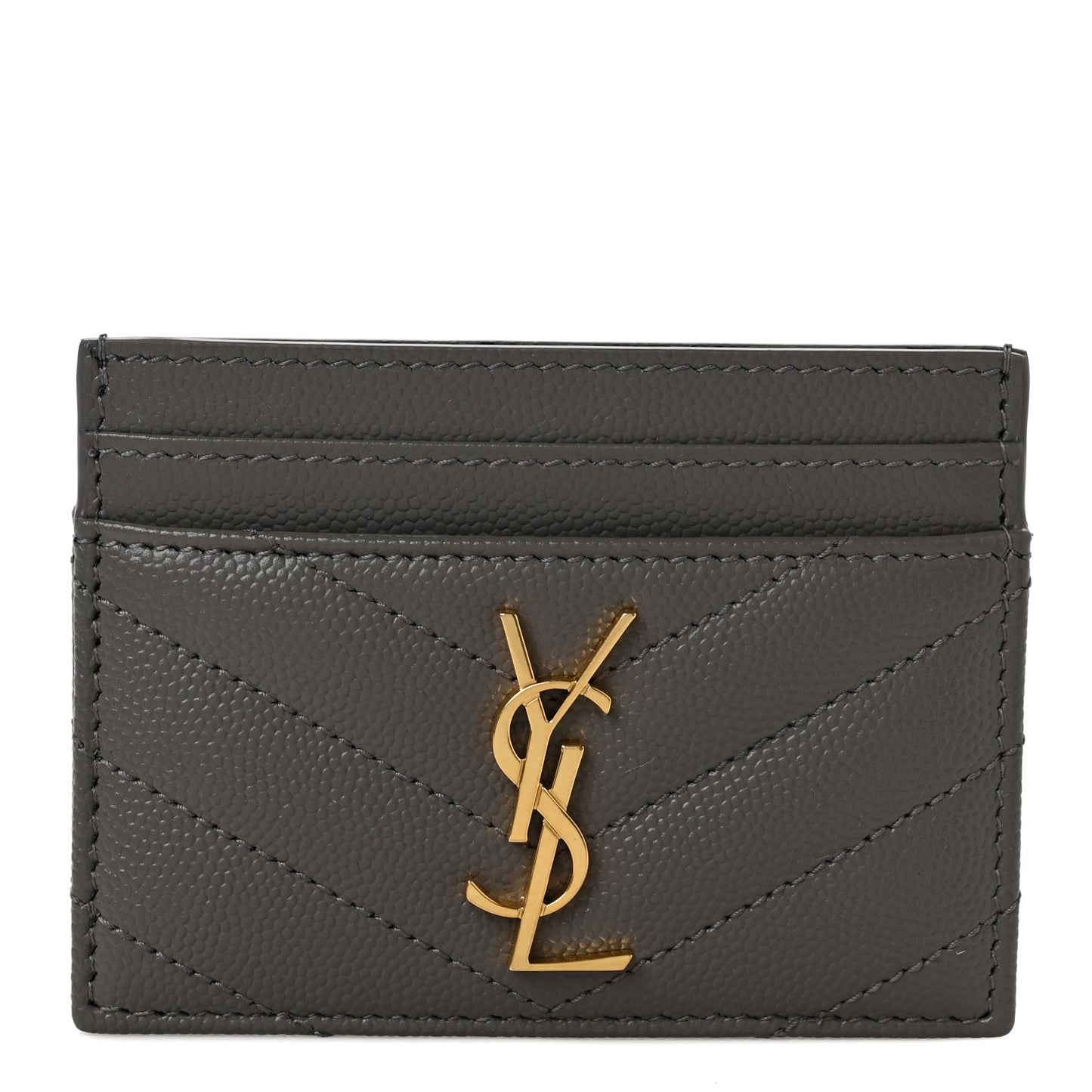 Grain De Poudre Matelasse Chevron Monogram Credit Card Case Fog