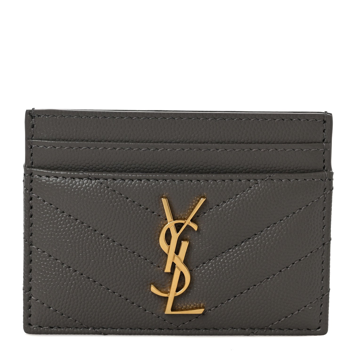 Saint Laurent Grain De Poudre Matelasse Chevron Monogram Credit Card Case Fog 1 of 6