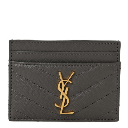 Saint Laurent Grain De Poudre Matelasse Chevron Monogram Credit Card Case Fog 1 of 6
