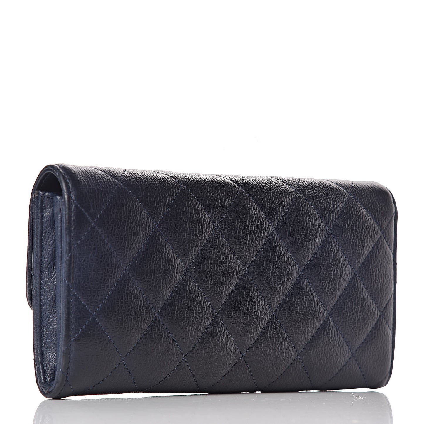 Letter Calfskin Embossed Quilted Large Gusset Flap Wallet Navy