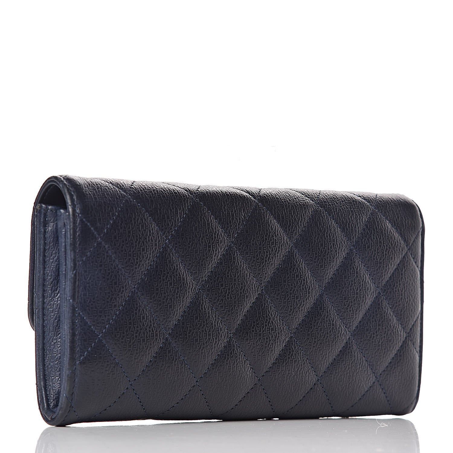 Chanel Letter Calfskin Embossed Quilted Large Gusset Flap Wallet Navy 3 of 15