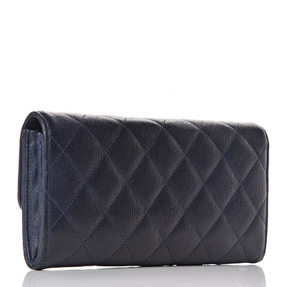 Chanel Letter Calfskin Embossed Quilted Large Gusset Flap Wallet Navy 3 of 15