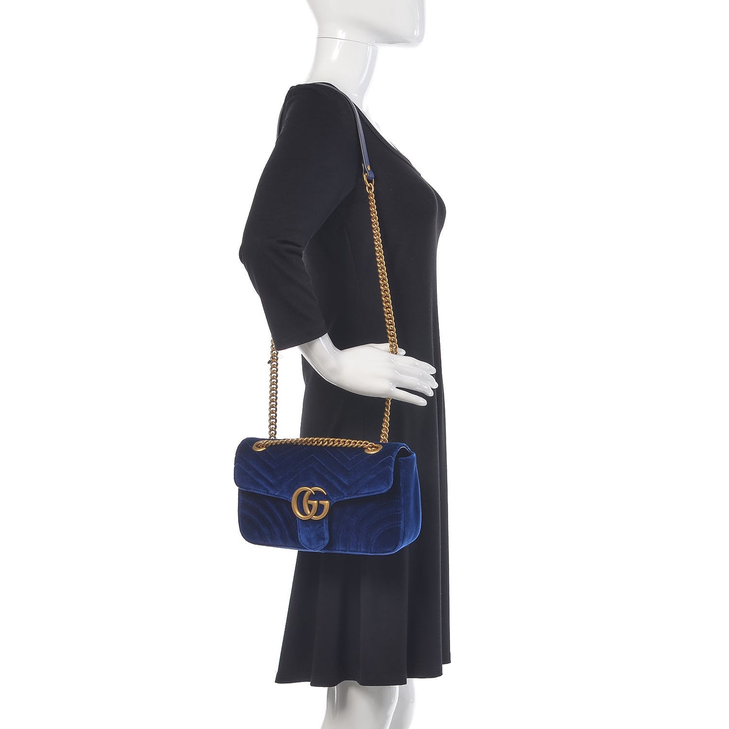 Velvet Matelasse Small GG Marmont Shoulder Bag Cobalt Blue