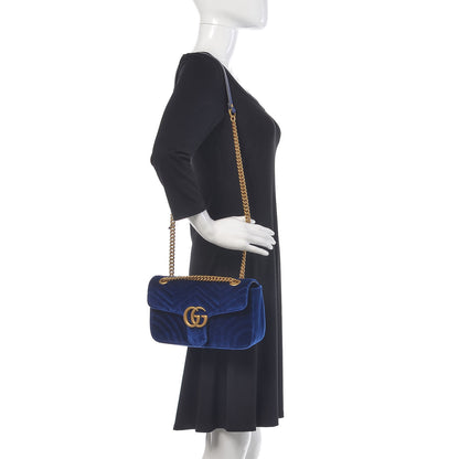 Gucci Velvet Matelasse Small GG Marmont Shoulder Bag Cobalt Blue 2 of 13
