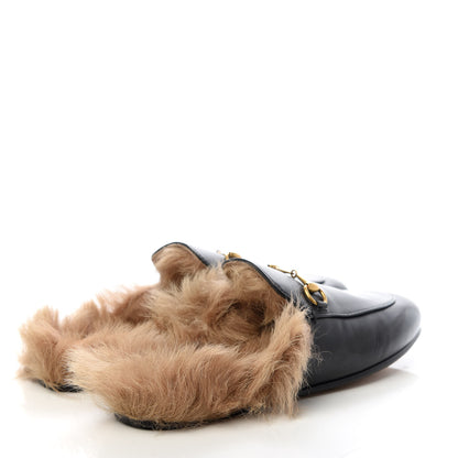 Gucci Calfskin Fur Womens Princetown Slippers 38 Black 4 of 10