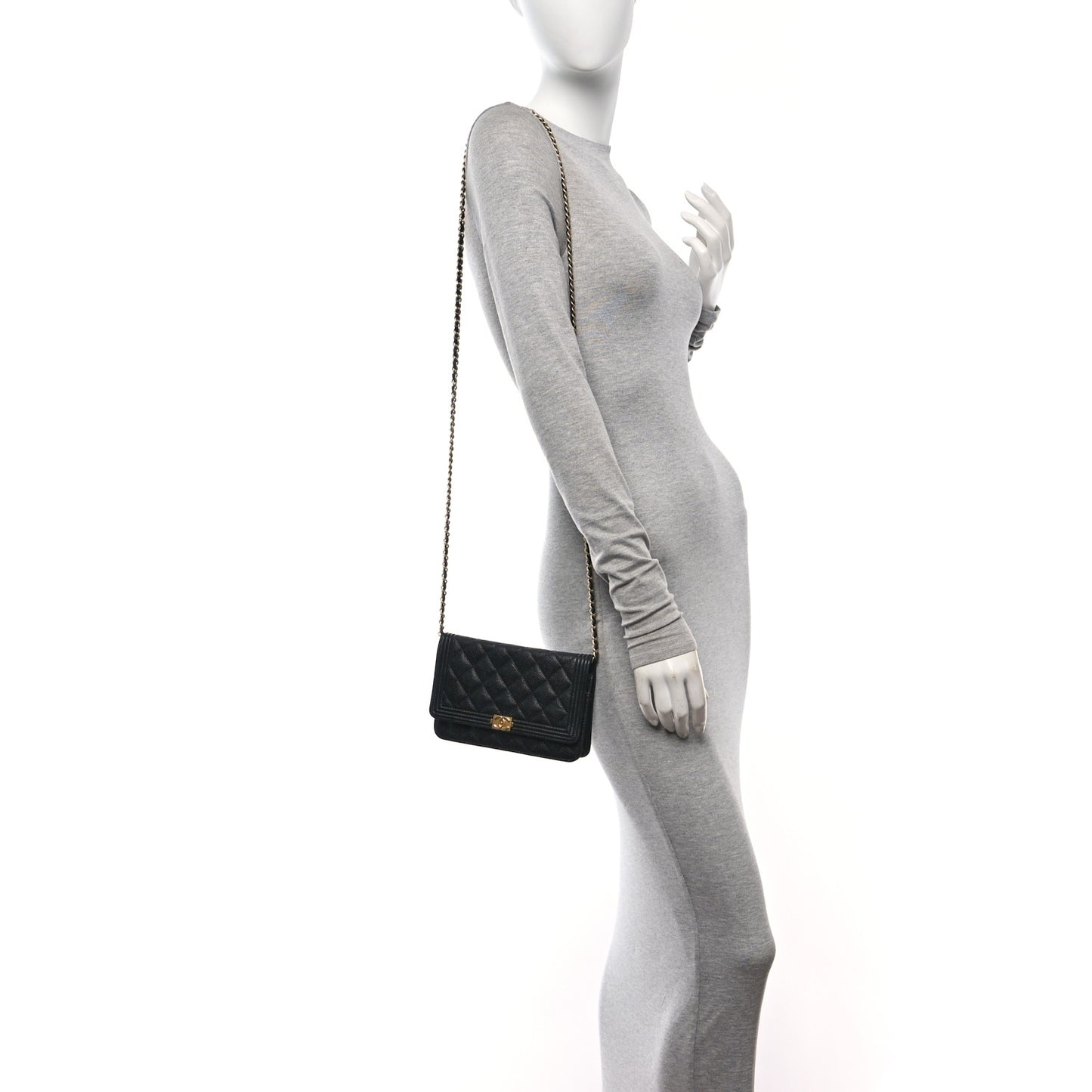 Caviar Quilted Boy Wallet On Chain WOC Black