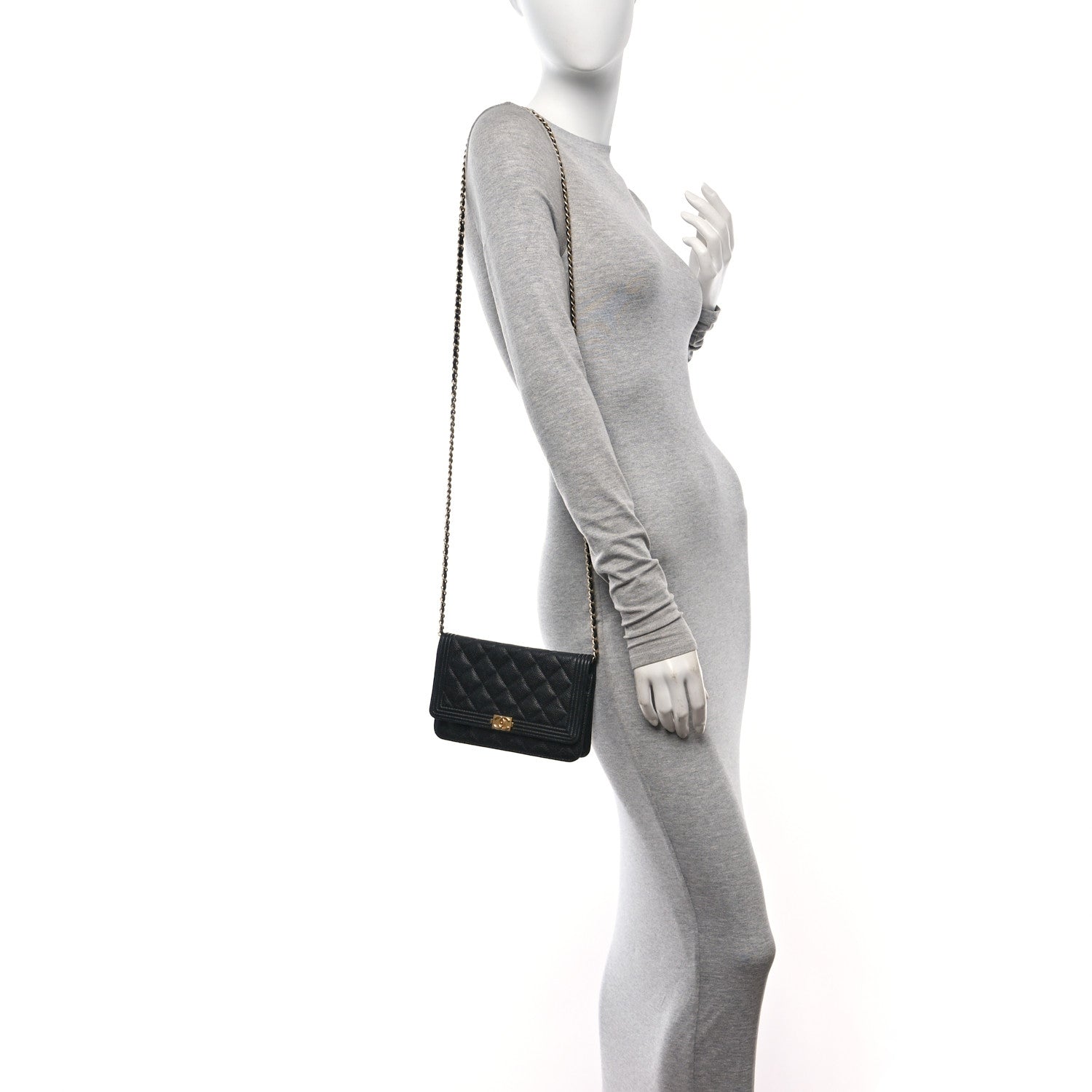 Chanel Caviar Quilted Boy Wallet On Chain WOC Black 2 of 18