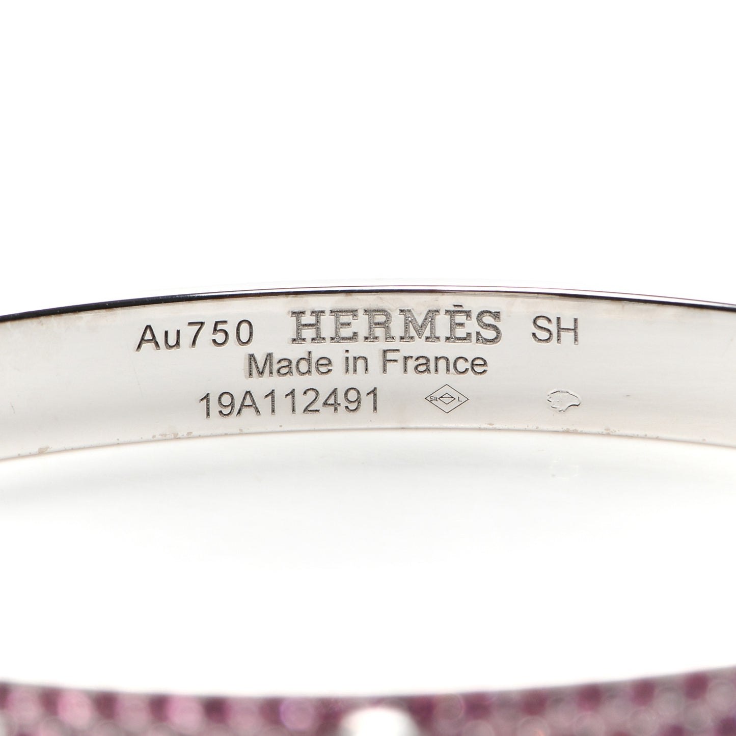 18K White Gold Pink Rhodolite PM Collier De Chien Pave Bracelet SH