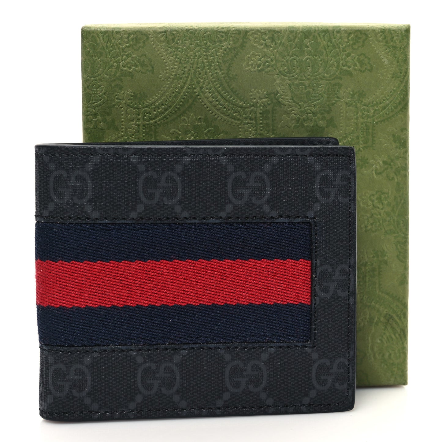 GG Supreme Monogram Selleria Calfskin Web New Web Bi-Fold Wallet Black