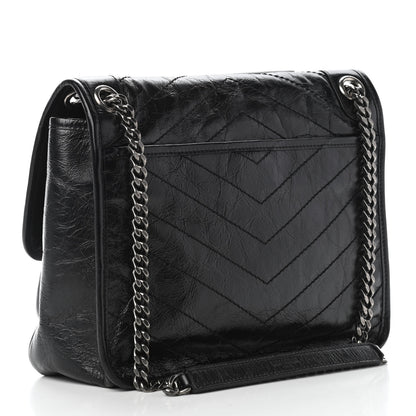 Saint Laurent Crinkled Calfskin Matelasse Monogram Medium Niki Chain Satchel Black 3 of 8