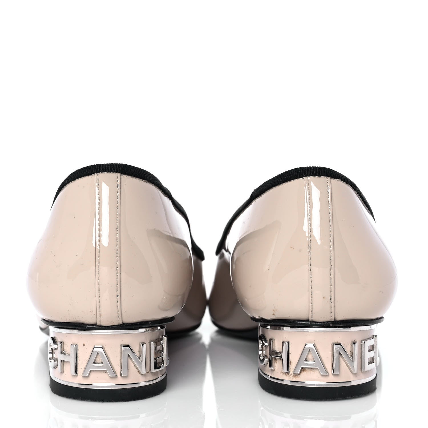 Chanel Patent Grosgrain Cap Toe Logo Flats 36 Beige Black 5 of 10