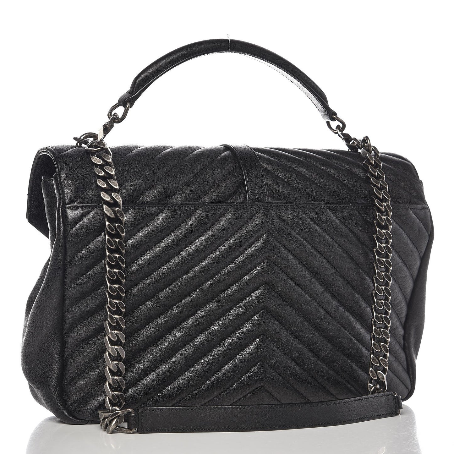 Sheepskin Matelasse Chevron Monogram Large College Satchel Black