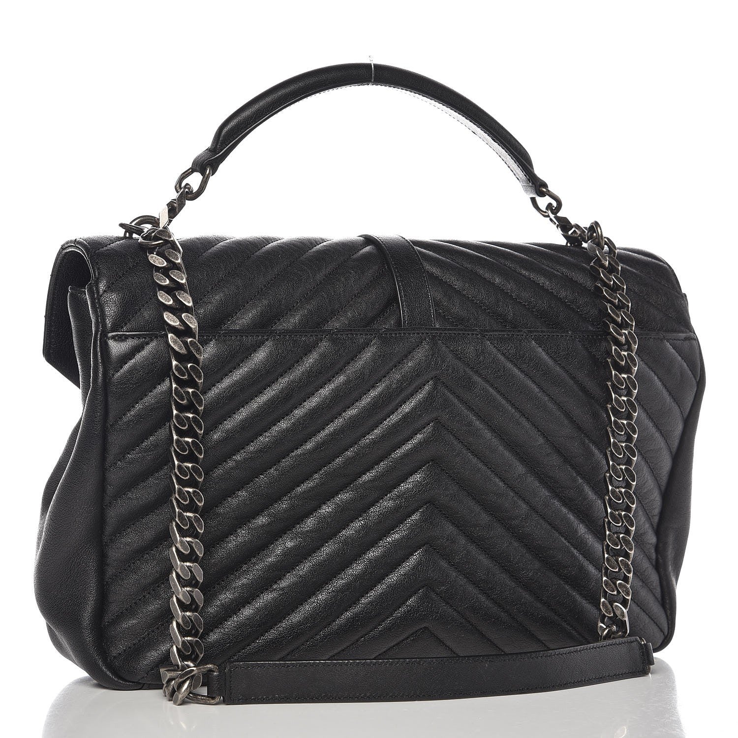 Saint Laurent Sheepskin Matelasse Chevron Monogram Large College Satchel Black 4 of 9