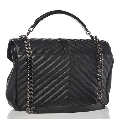 Saint Laurent Sheepskin Matelasse Chevron Monogram Large College Satchel Black 4 of 9