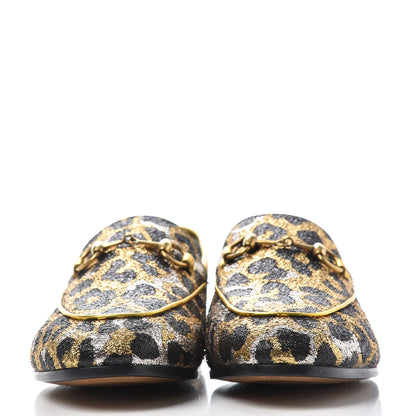 Gucci Jacquard Leopard Print Horsebit Womens Jordaan Loafers 37.5 Gold 2 of 11