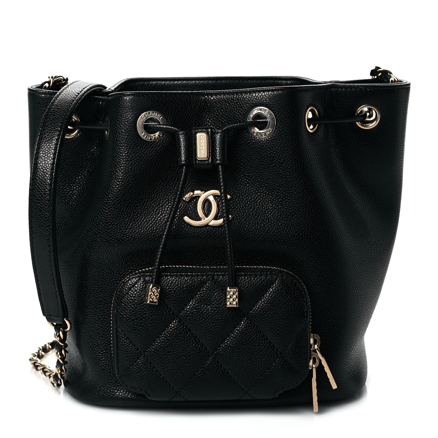 Chanel Caviar Quilted CC Pocket Bucket Bag Black 1 of 11