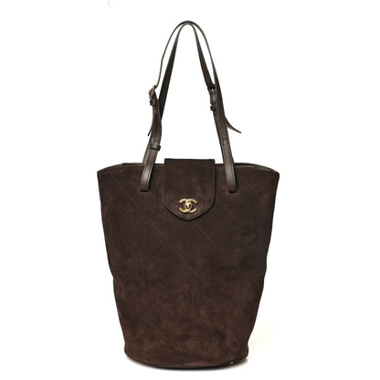Chanel Suede Quilted Large Bucket Bag  Dark Brown 1 of 9