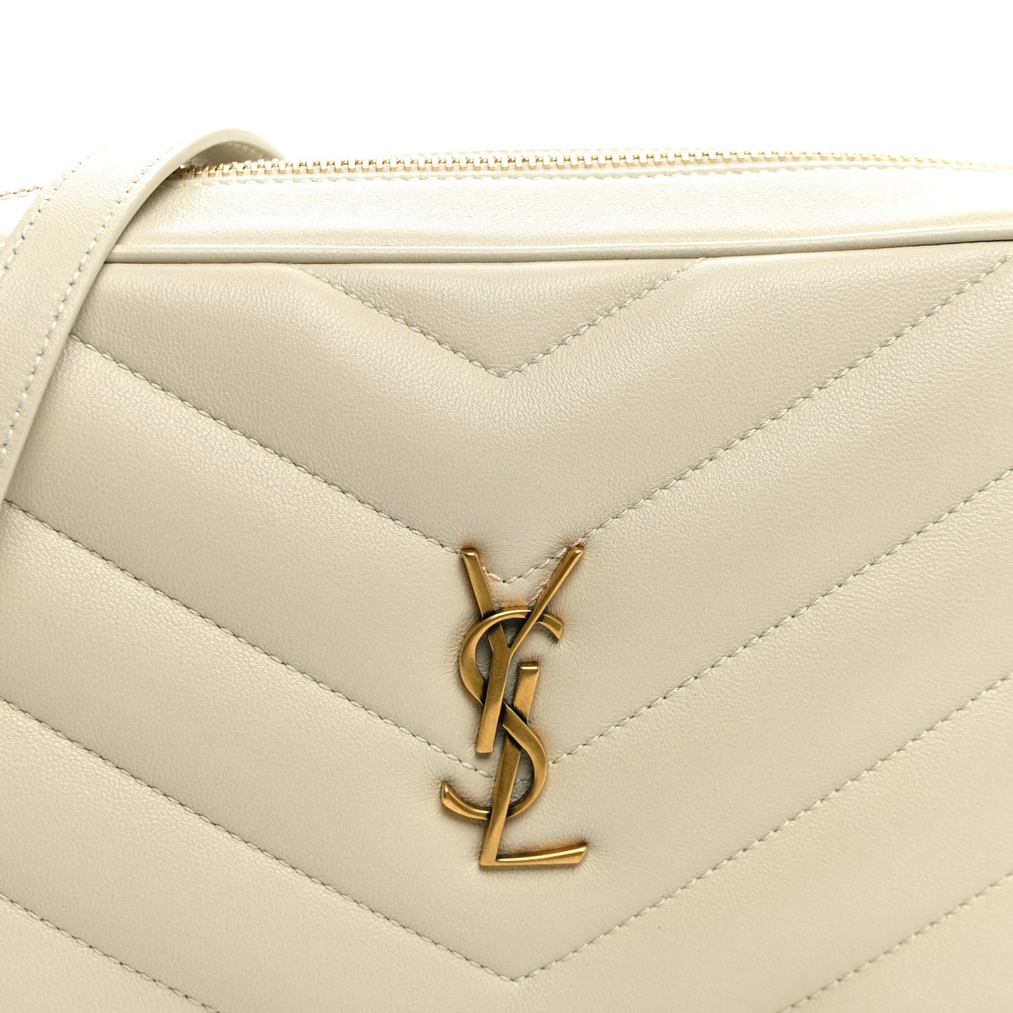 Lambskin Chevron Quilted Medium Loulou Camera Bag Crema Soft