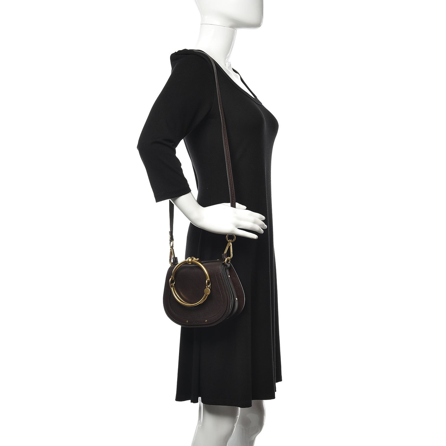 Calfskin Suede Small Nile Bracelet Bag Carbon Brown
