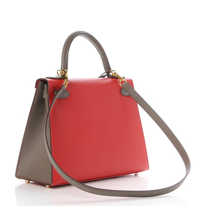 Hermes Epsom Horseshoe Kelly Sellier 28 Rouge Casaque Etain 3 of 36