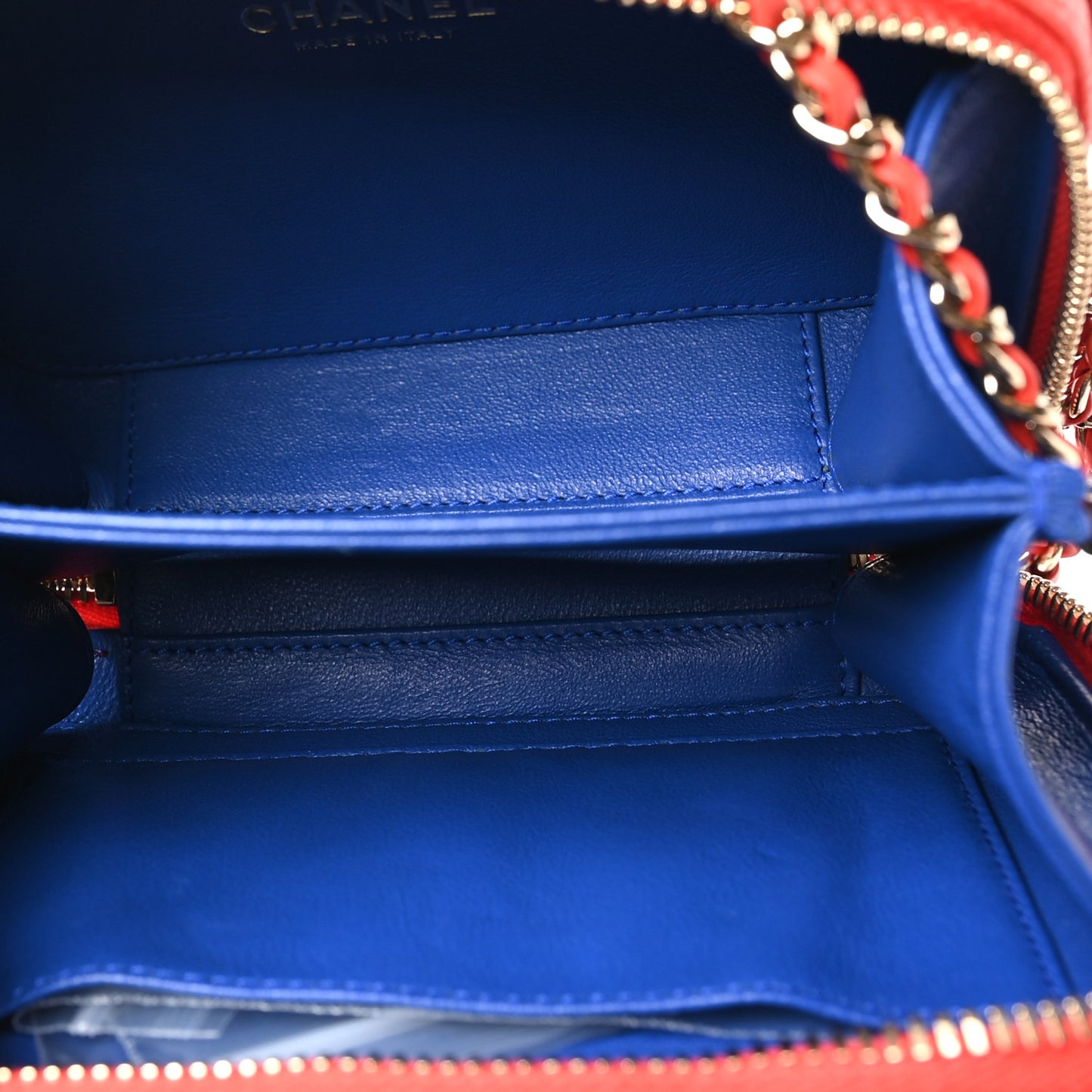 Caviar Quilted Small CC Filigree Vanity Case Blue White Red