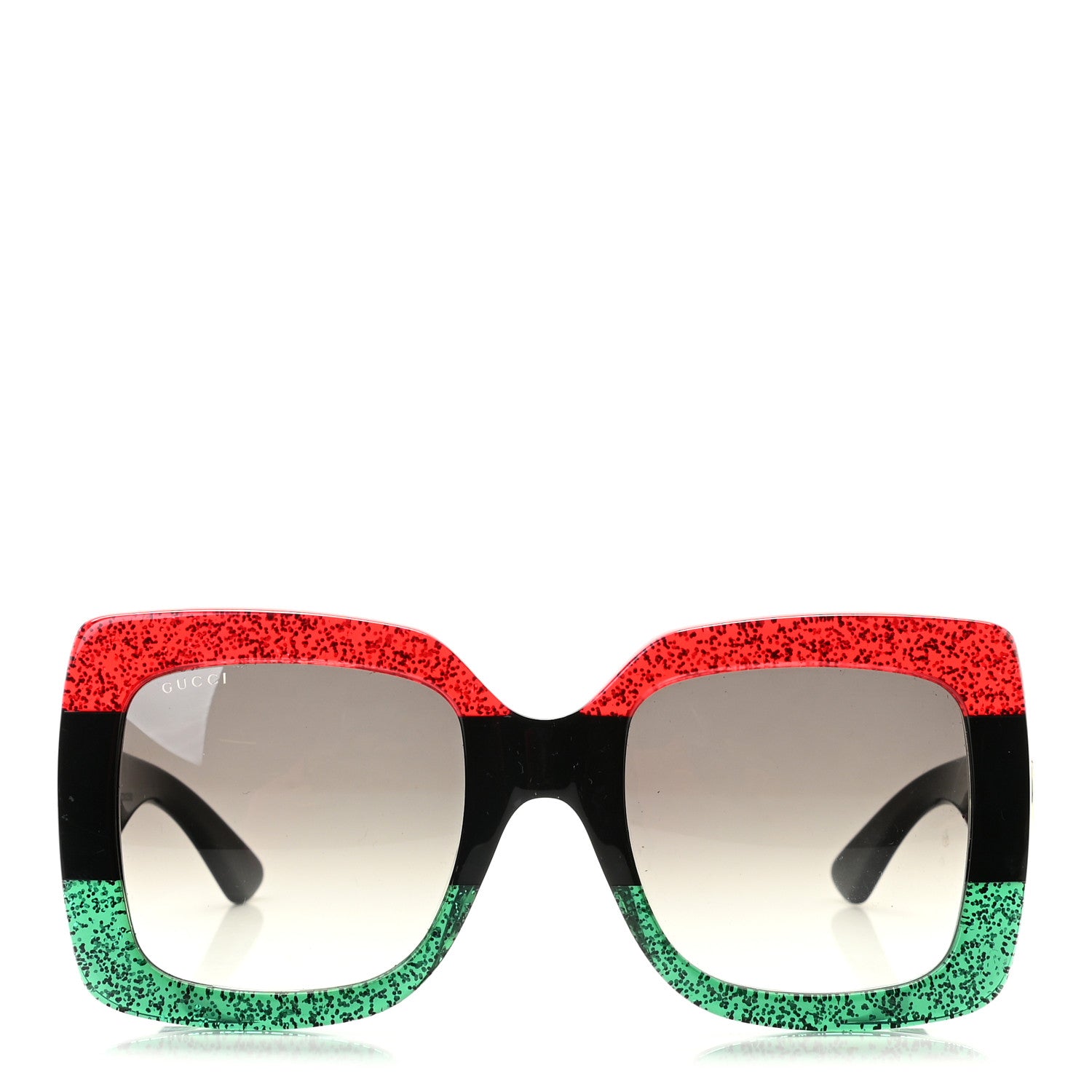 Gucci Acetate Square Frame Sunglasses GG0083S Glitter Red Black Green 3 of 9