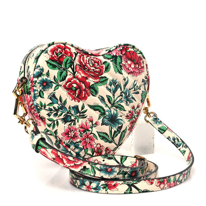 Gucci Calfskin Matelasse Diagonal Brit Roses Print Mini Interlocking G Heart Shoulder Bag  White Multicolor 3 of 9