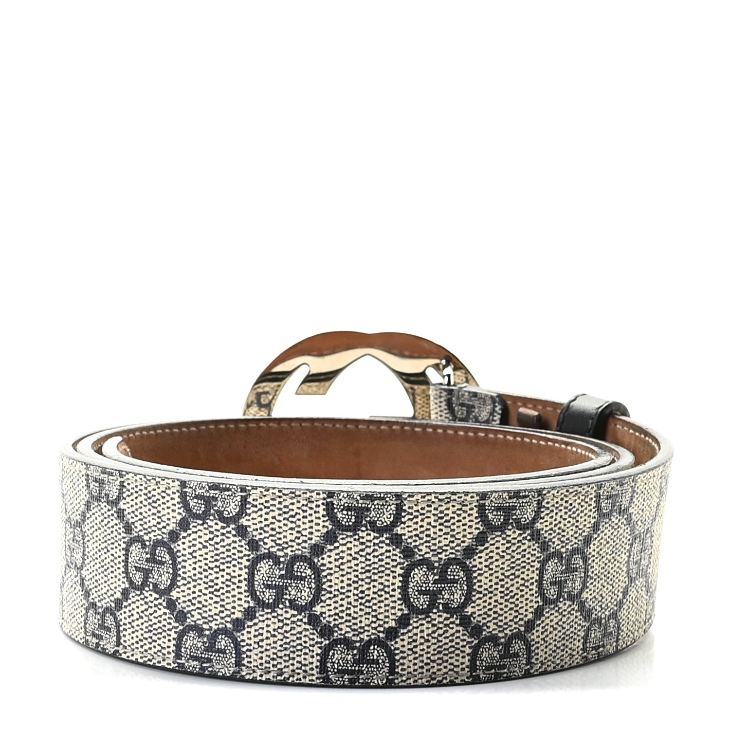 Gucci GG Supreme Monogram Selleria Calfskin Interlocking G 40mm Belt Beige Ebony Blue 2 of 6