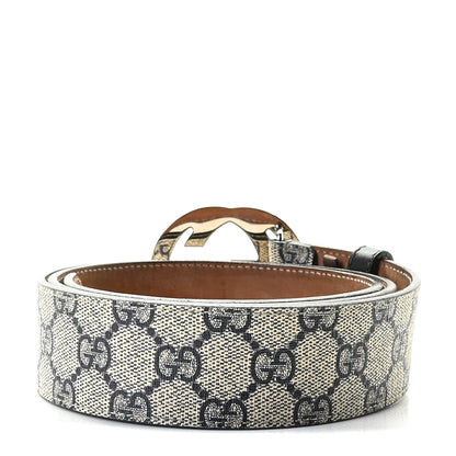 Gucci GG Supreme Monogram Selleria Calfskin Interlocking G 40mm Belt Beige Ebony Blue 2 of 6