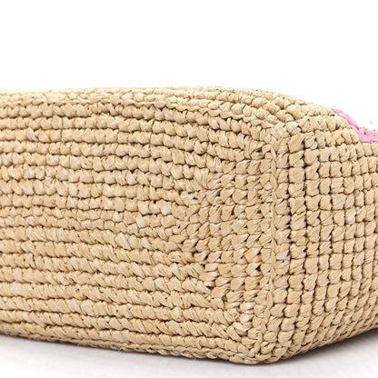 Prada Yarn Raffia Effect Crochet Embroidered Floral Small Logo Tote Naturale Petalo 10 of 11