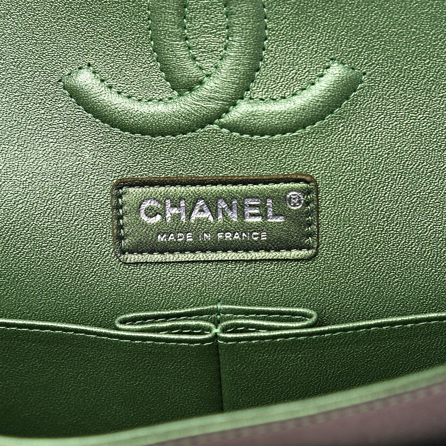 Iridescent Lambskin Quilted Medium Double Flap Green