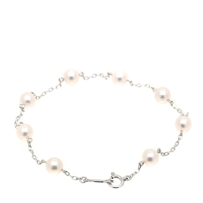 Mikimoto 18K White Gold 5.2-5.4mm Akoya Pearl Station Bracelet 2 of 5