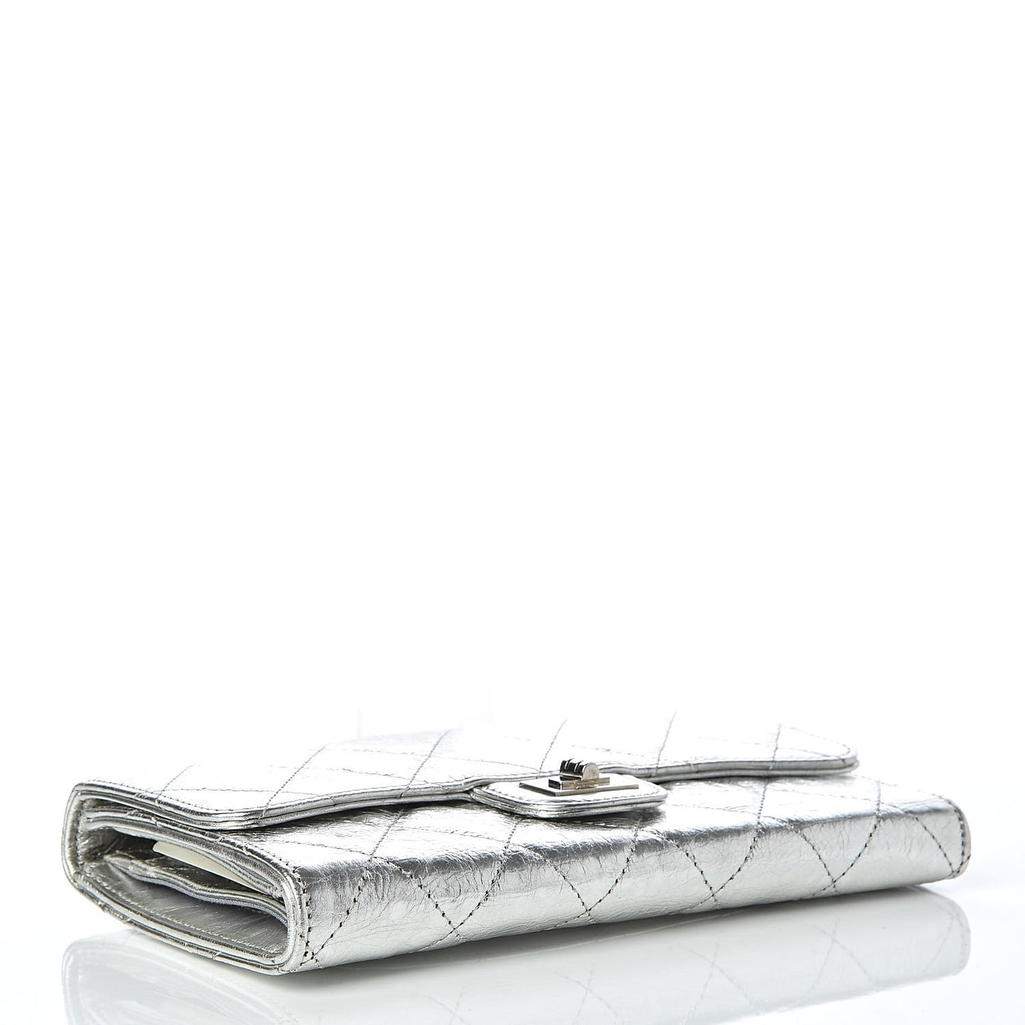 Metallic Aged Calfskin Quilted Reissue Long Flap Wallet Light Silver