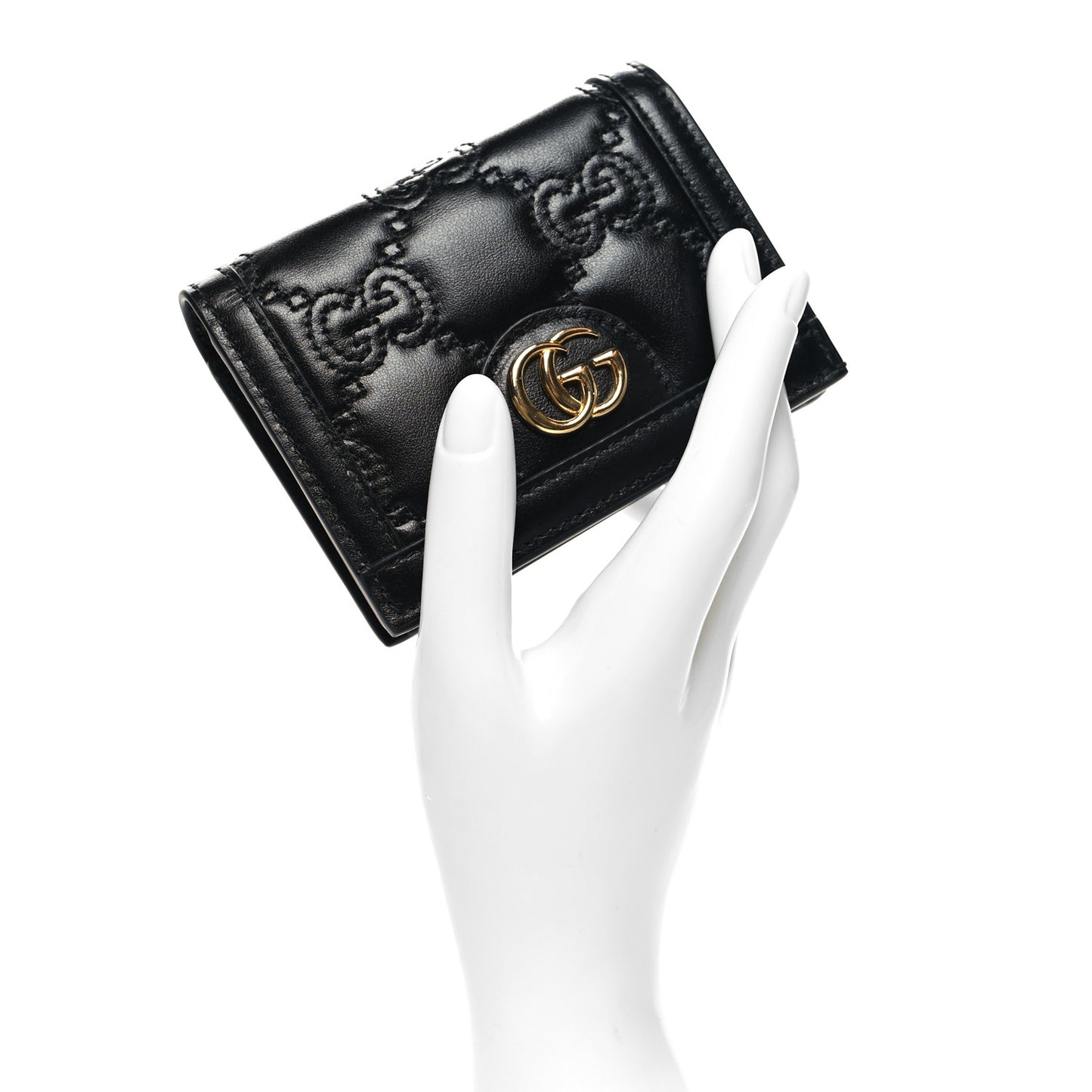 Calfskin GG Matelasse Card Case Wallet Black