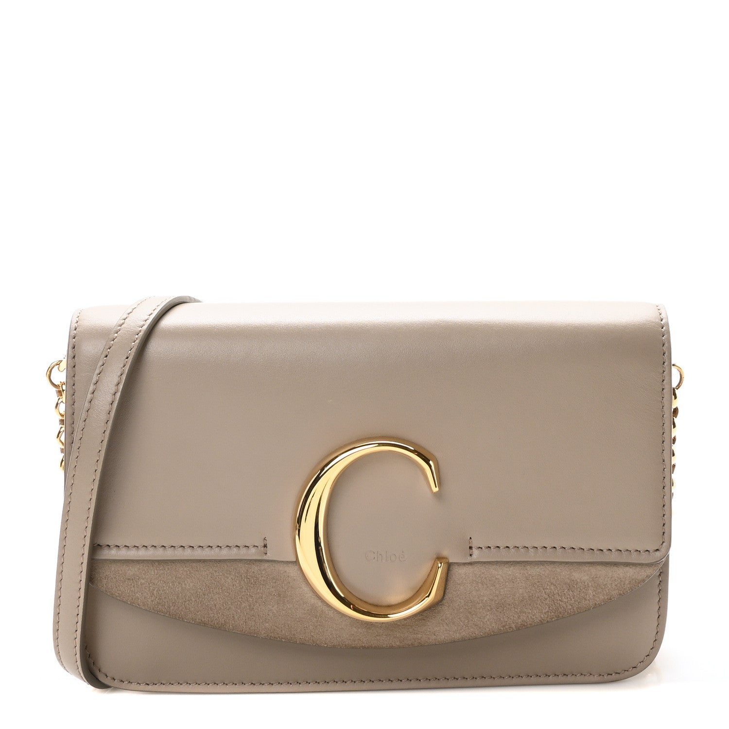 Chloe Calfskin Suede C Clutch With Chain Motty Grey 1 of 10