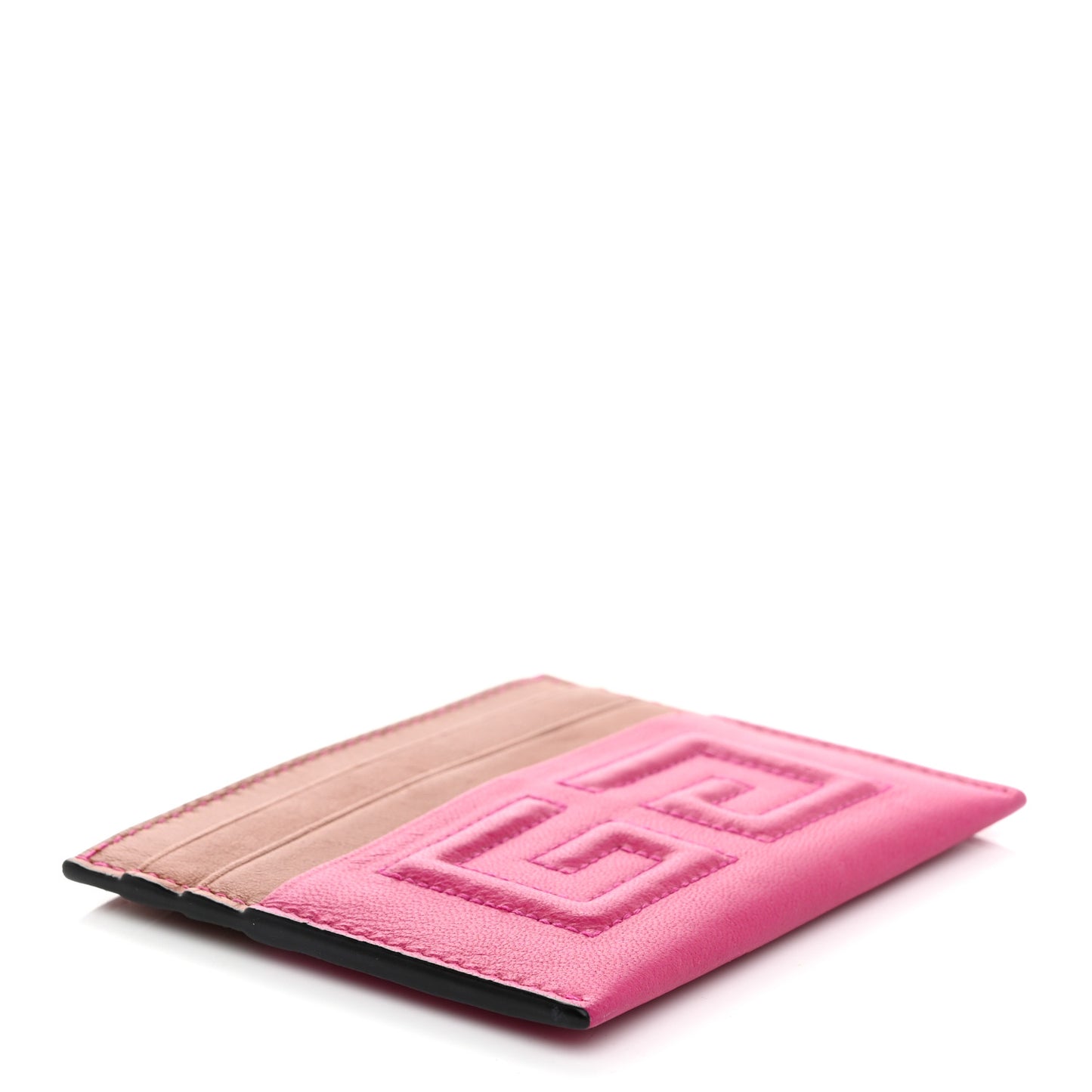 Lambskin Bi-Color Logo Emblem Card Holder Cyclamen