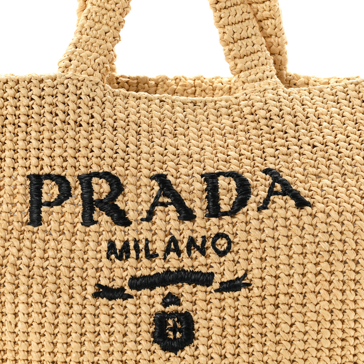 Yarn Raffia Effect Crochet Embroidered Logo Tote Naturale