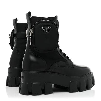 Prada Spazzolato Rois Nylon Metal Triangle Logo Monolith Pouch Pocket 55mm Boots 36 Black 5 of 9