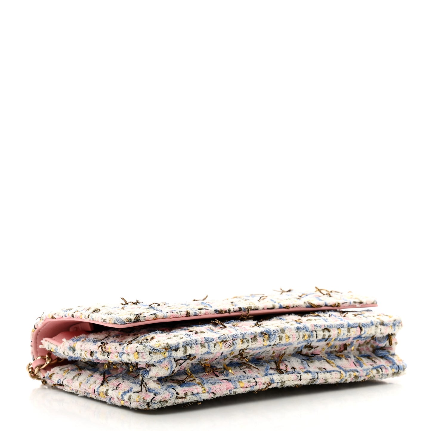 Tweed Quilted Wallet On Chain WOC Blue Pink Gold