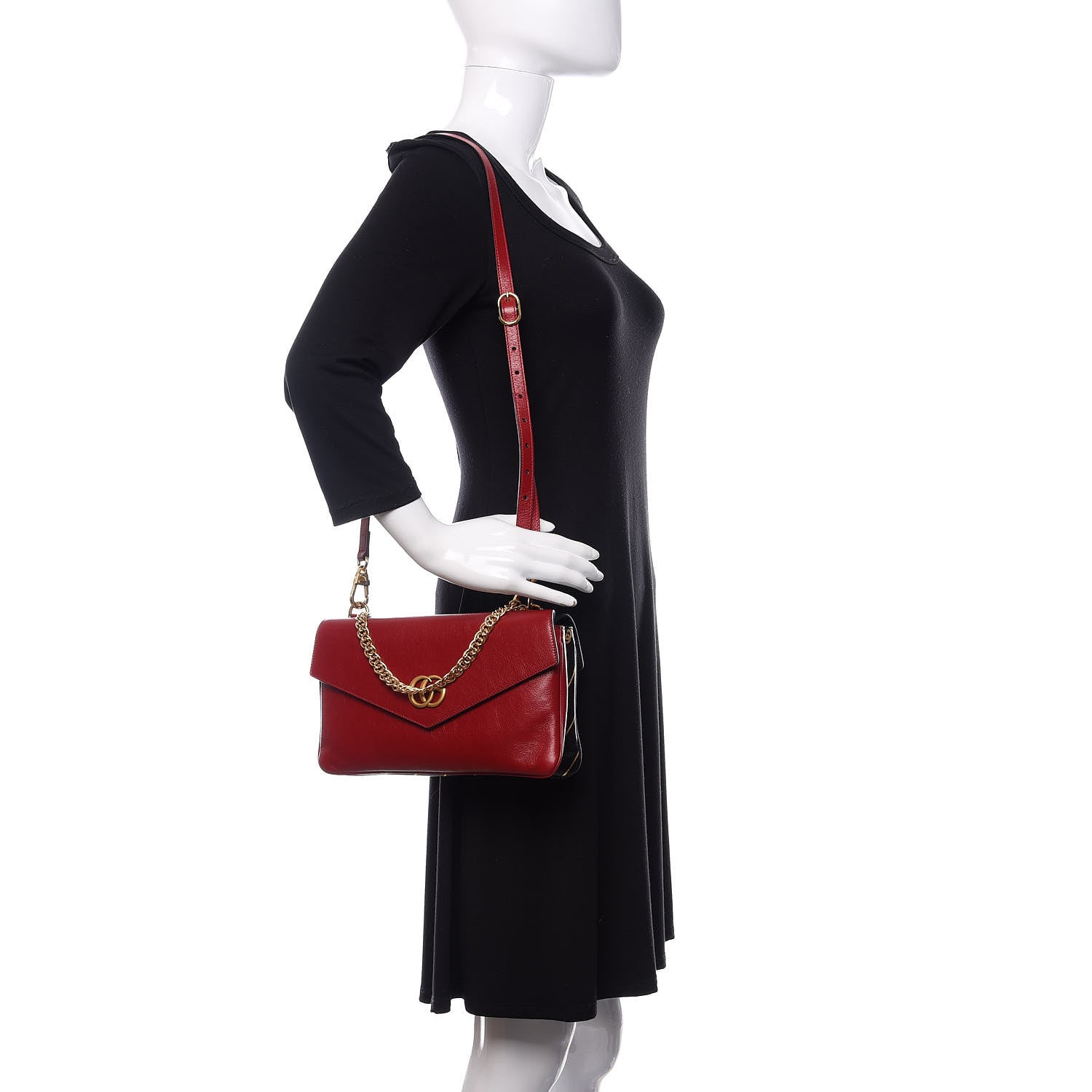 Gucci Calfskin Diagonal GG Medium Thiara Double Envelope Shoulder Bag Black Red 2 of 12