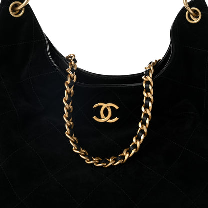 Chanel Suede Calfskin Lambskin Quilted Maxi Hobo Black 8 of 10