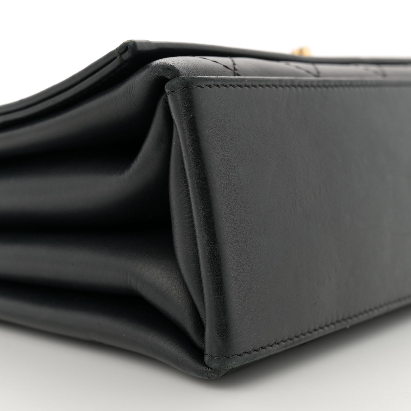 Calfskin Stitched Large Flap Black