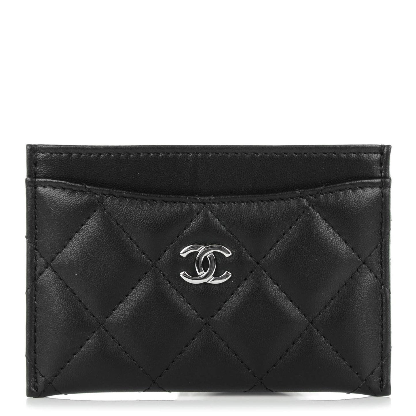 Lambskin Quilted Card Holder Black